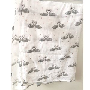Swans and hearts muslin swaddle blanket EUC